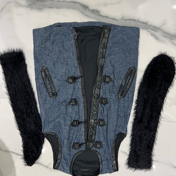 RAG & BONE Leather & Denim / faux fur Coat / convertible vest! - Picture 4 of 5